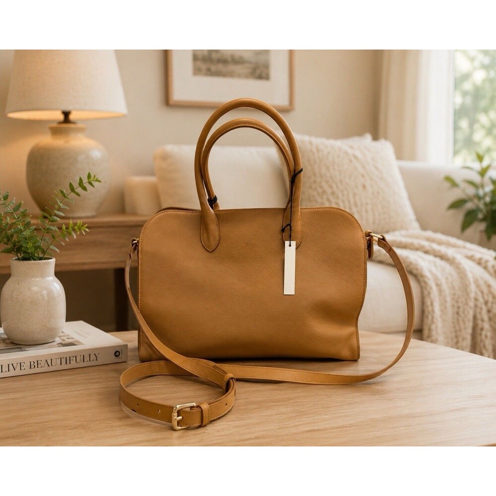 Claudia Firenze Genuine Italian Caramel Leather Tote Handbag Purse New
